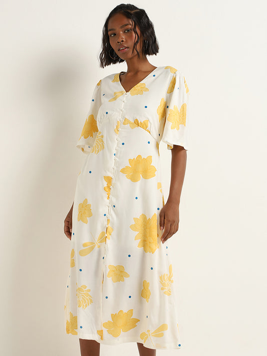 Bombay Paisley White Floral Printed Empire-Line Dress