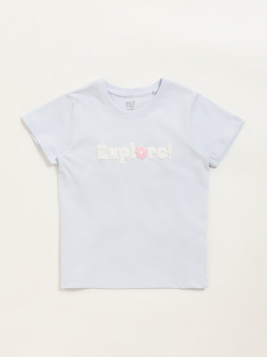Y&F Kids Light Blue Text Design T-Shirt
