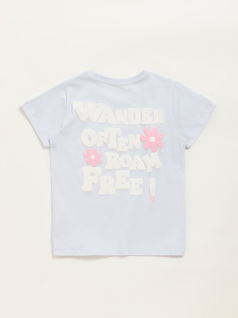 Y&F Kids Light Blue Text Design T-Shirt