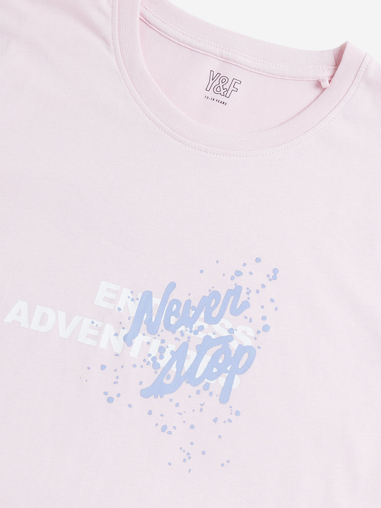 Y&F Kids Light Pink Text Printed T-Shirt