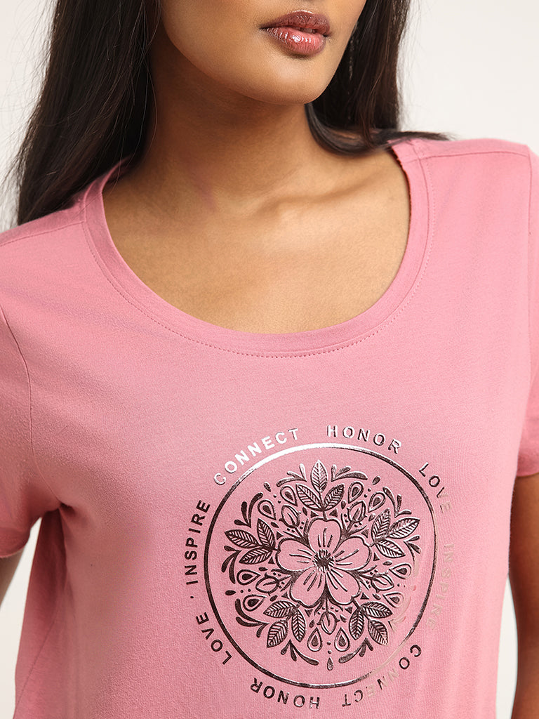 LOV Pink Printed Cotton T-Shirt