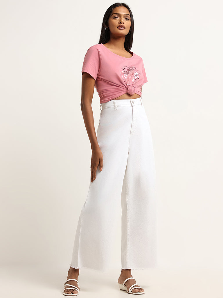 LOV Pink Printed Cotton T-Shirt