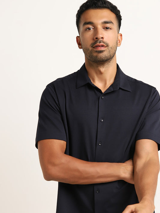 Ascot Navy Solid Relaxed Fit Shirt