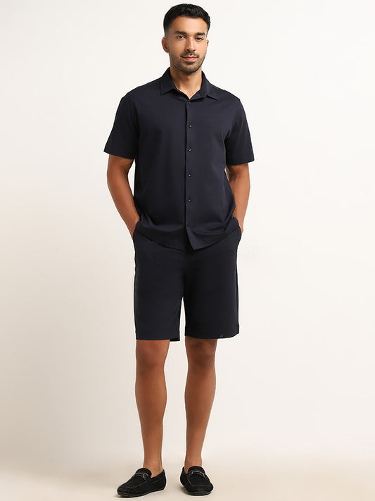 Ascot Navy Solid Relaxed Fit Shirt
