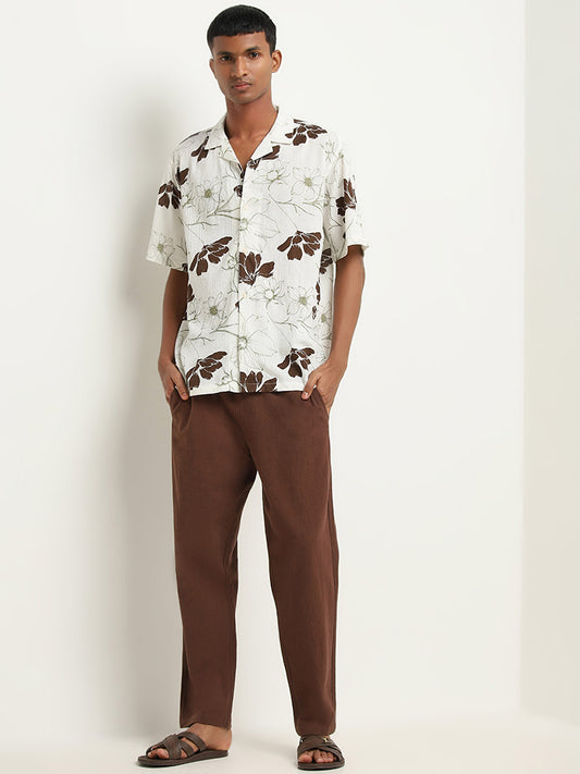 ETA Off-White Floral Patterned Relaxed-Fit Cotton Shirt