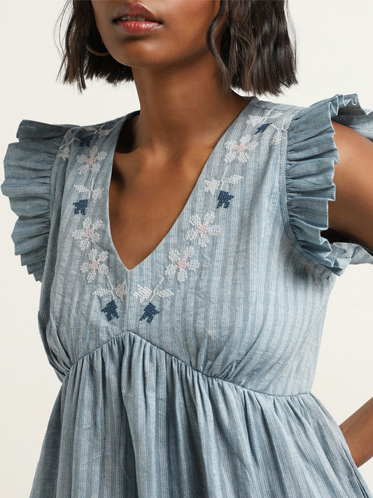 Bombay Paisley Dusty Teal Floral A-Line Cotton Dress