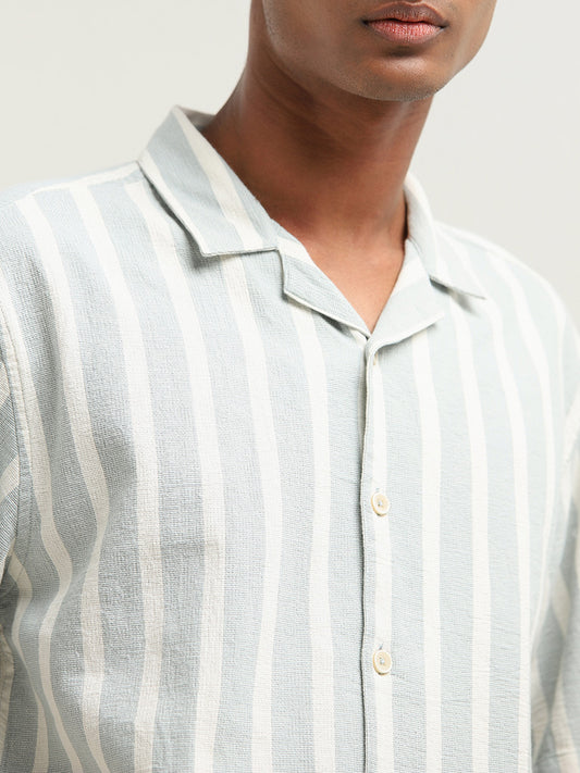 ETA Light Blue Striped Relaxed-Fit Cotton Shirt