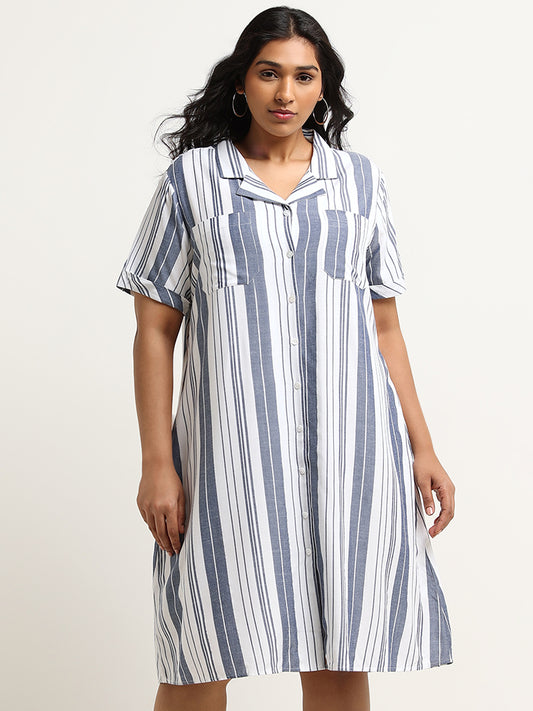 Gia White Striped Shirt Dress