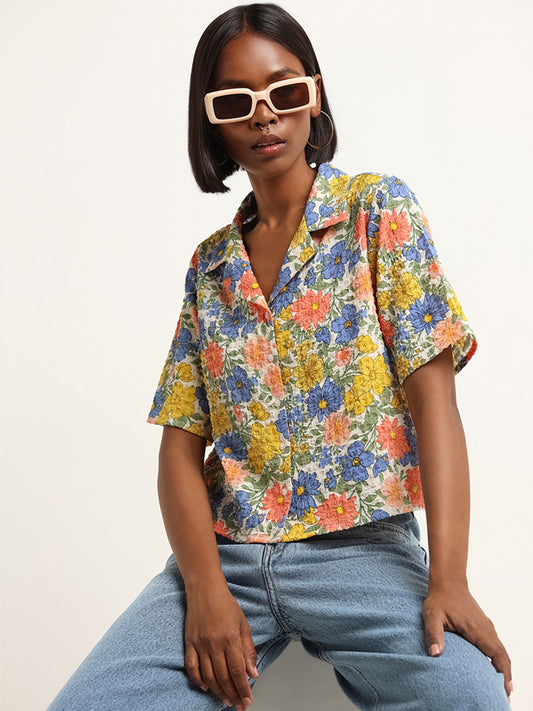 Nuon Multicolour Floral Print Crop Shirt