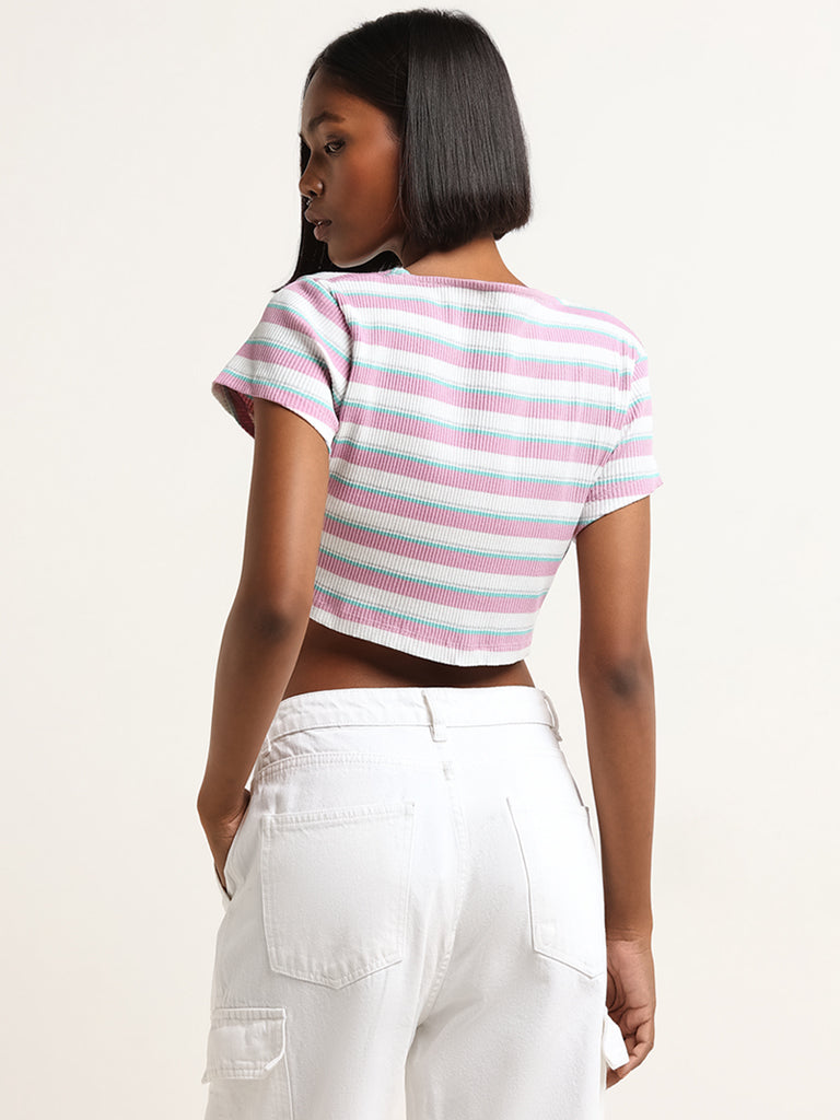 Nuon Lilac Striped Crop Top