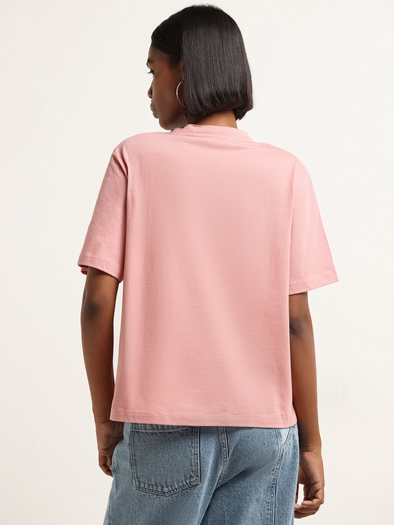 Nuon Pink Contrast Print Oversized T-Shirt