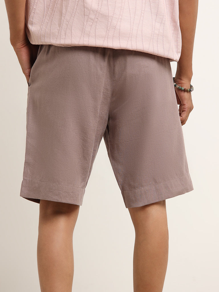 ETA Mauve Mid Rise Cotton Blend Relaxed Fit Shorts