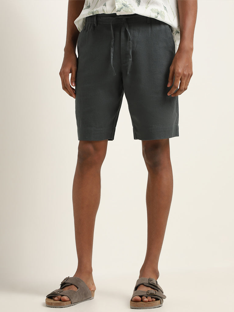 ETA Grey Mid Rise Cotton Blend Relaxed Fit Shorts