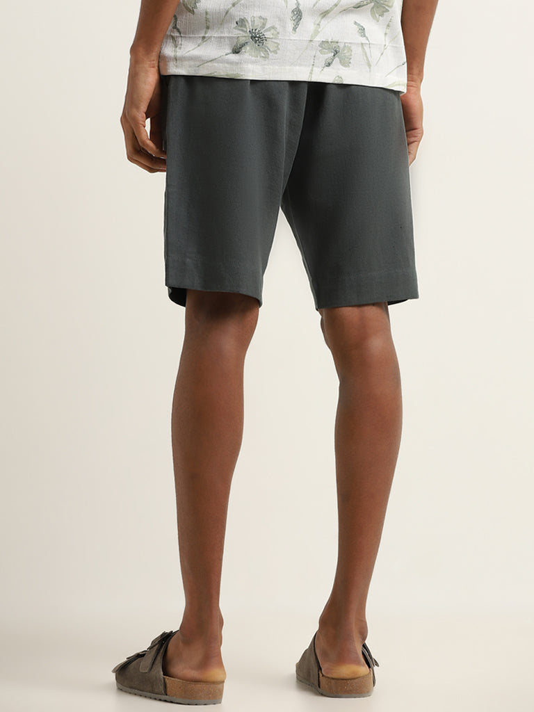 ETA Grey Mid Rise Cotton Blend Relaxed Fit Shorts