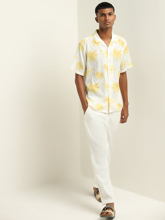 ETA Yellow Floral Printed Relaxed-Fit Cotton Shirt