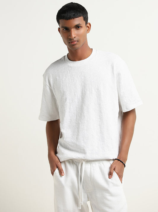 ETA White Textured Relaxed-Fit T-Shirt
