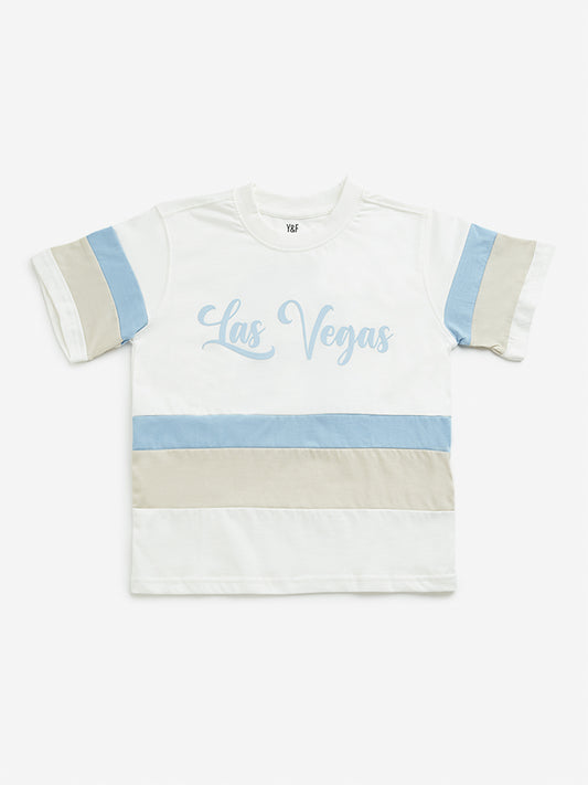 Y&F Kids Off-White Colour Blocked Design T-Shirt