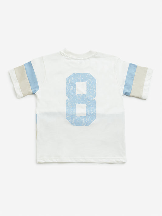 Y&F Kids Off-White Colour Blocked Design T-Shirt