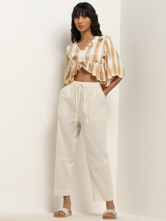 Bombay Paisley Off-White High-Rise Cotton Blend Pants