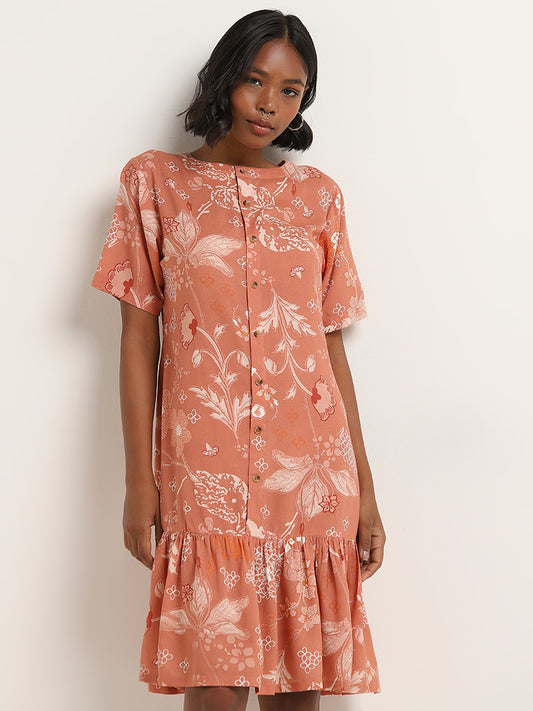 Bombay Paisley Light Rust Floral Printed Straight Dress