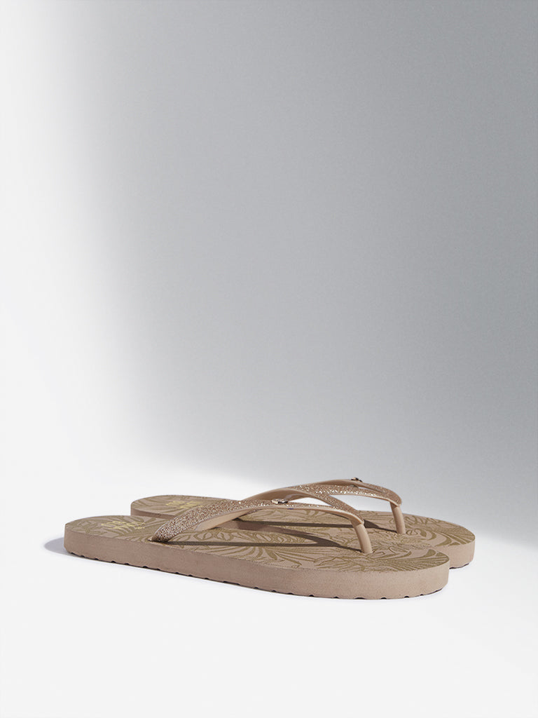 Buy LUNA BLU Gold Leaf Design Flip Flop from Westside
