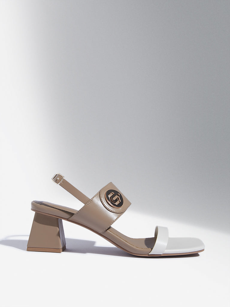 Westside LUNA BLU Women's Beige Hardware-Detailed Block Heel Sandals for Party Wear Side View