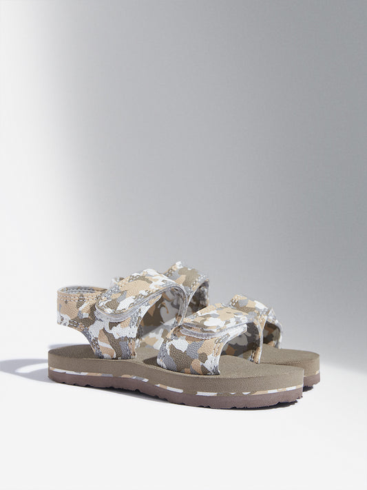 Yellow Taupe Camouflage Design Sandals