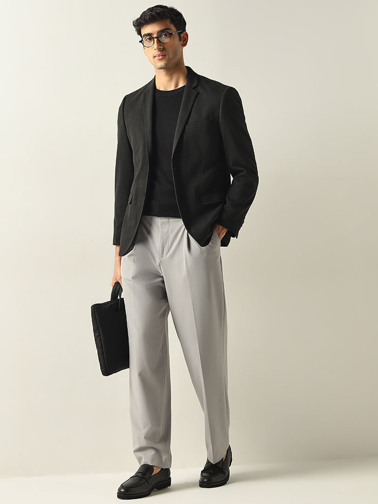 Buy WES Formals Grey Relaxed Fit Mid Rise Trousers from Westside