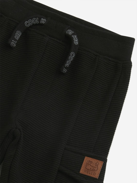 HOP Baby Black Ribbed Mid Rise Joggers