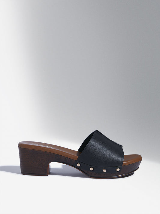 LUNA BLU Black Slip-On Heel Sandals