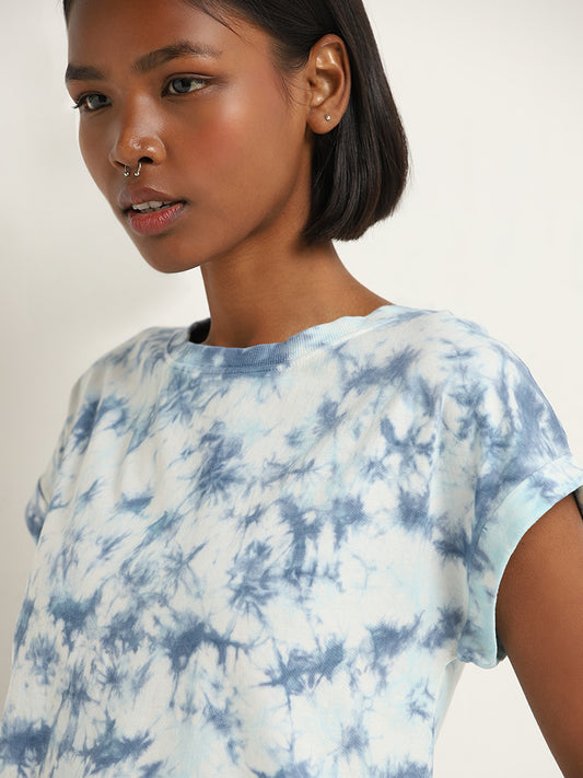 Studiofit Blue Tie-Dye Printed T-Shirt