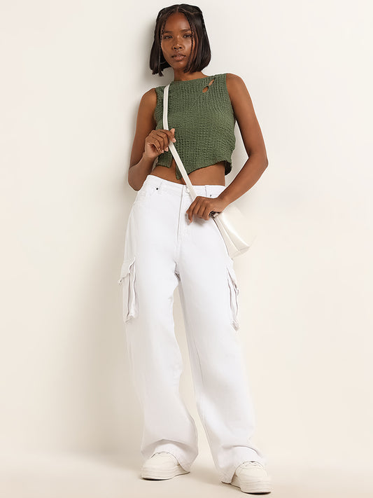 Nuon White Relaxed Fit Mid Rise Jeans