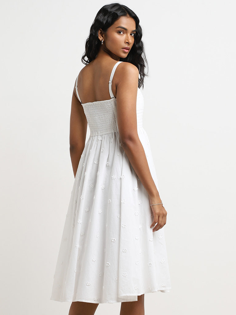 LOV White Pleated Cotton A-Line Dress