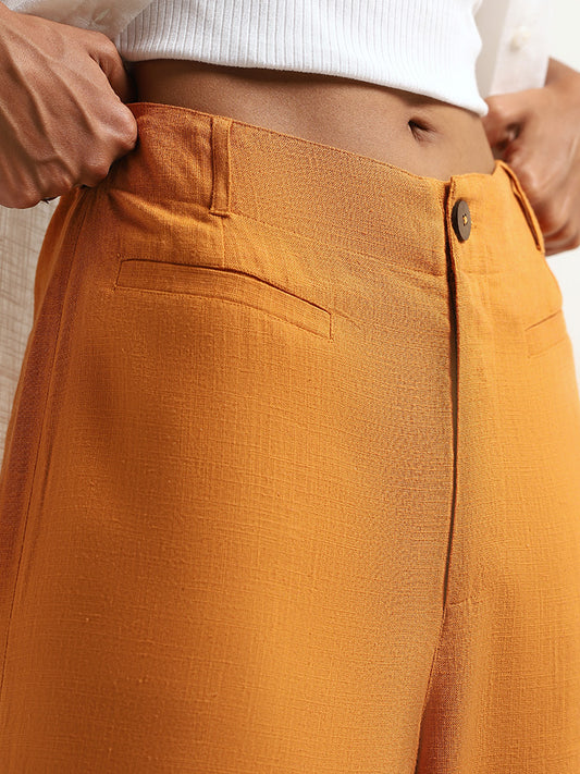 LOV Orange High-Waist Blended Linen Pants