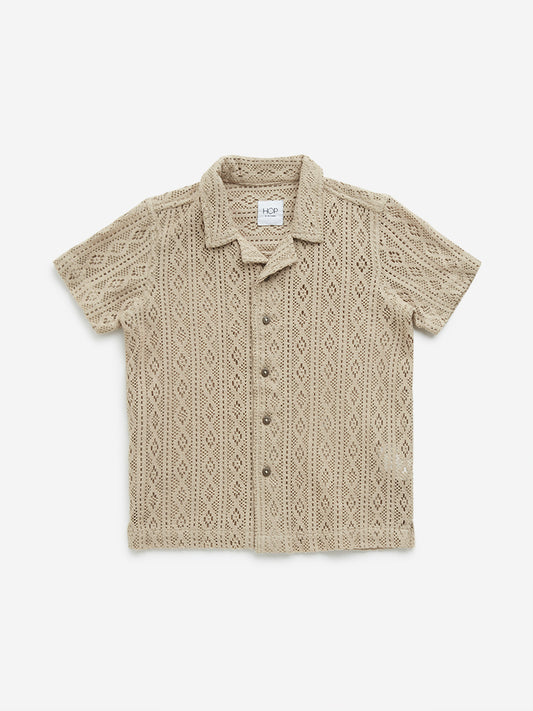 HOP Kids Beige Crochet Cotton Shirt