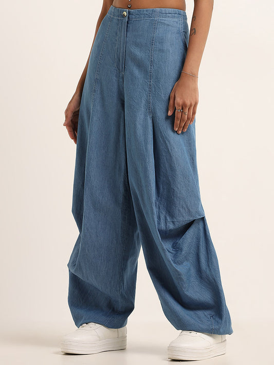 Bombay Paisley Blue Baggy High-Rise Pants