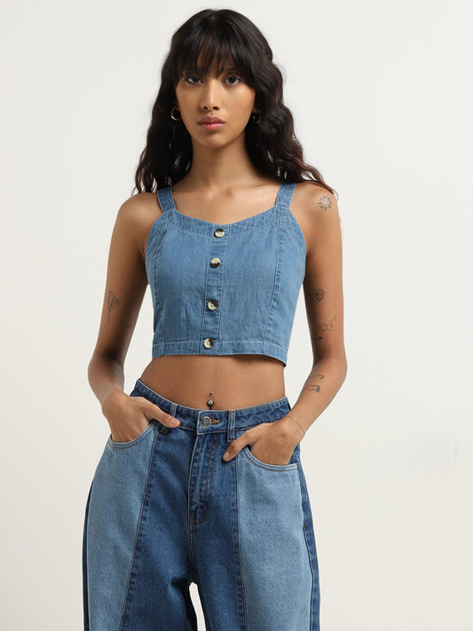 Bombay Paisley Blue Denim Cropped Top