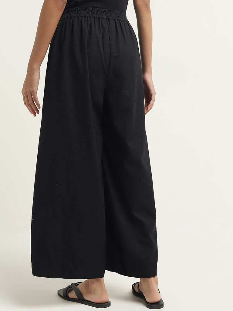 Utsa Black High-Rise Cotton-Blend Palazzos
