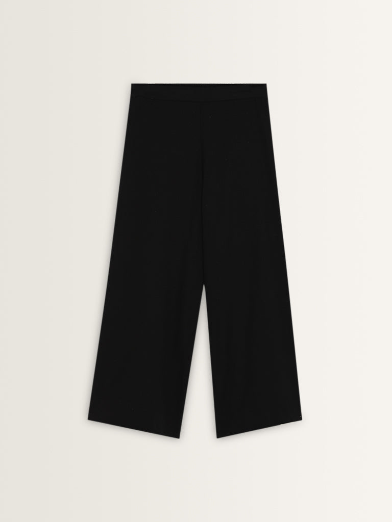 Utsa Black High-Rise Cotton-Blend Palazzos