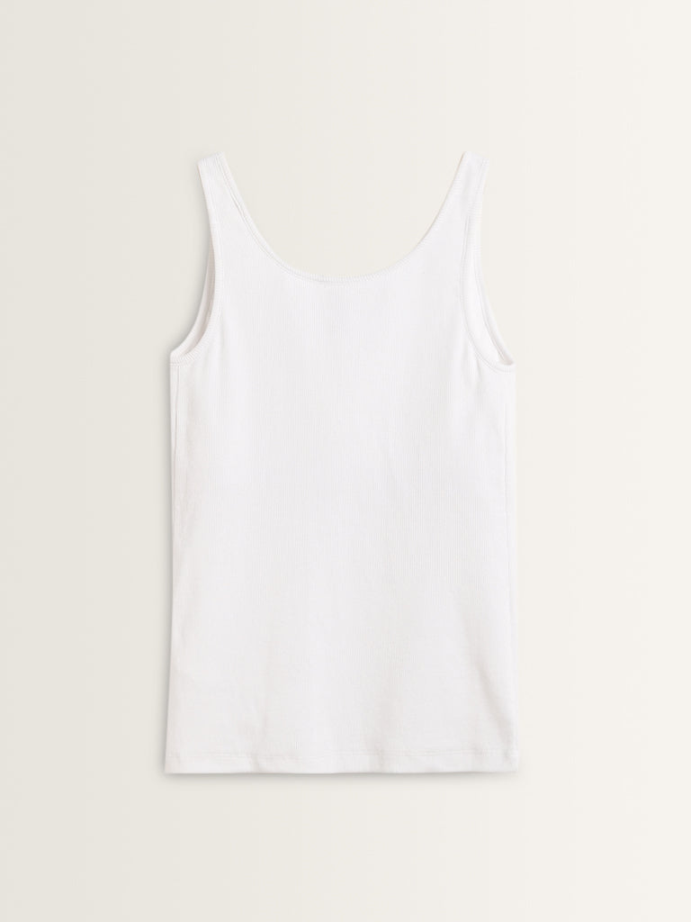 Wunderlove White Ribbed Textured Cotton-Blend Camisole