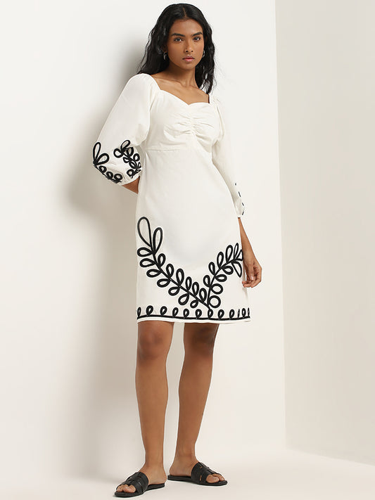 LOV Off-White Ruched Empire Dress