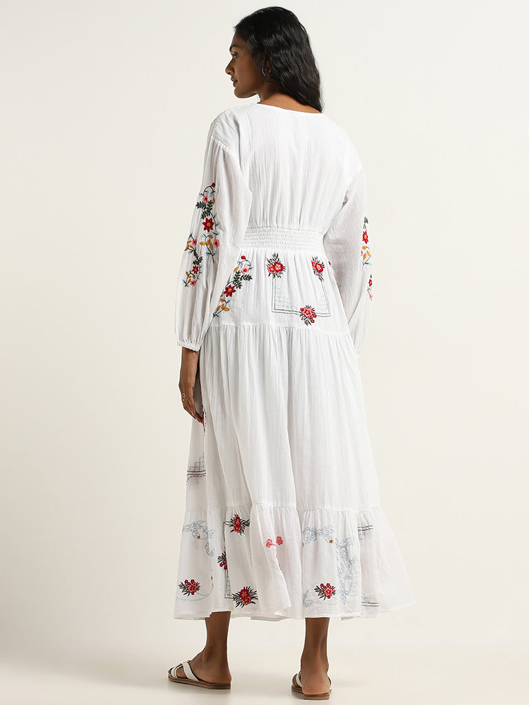 LOV White Floral Cotton Tiered Maxi Dress