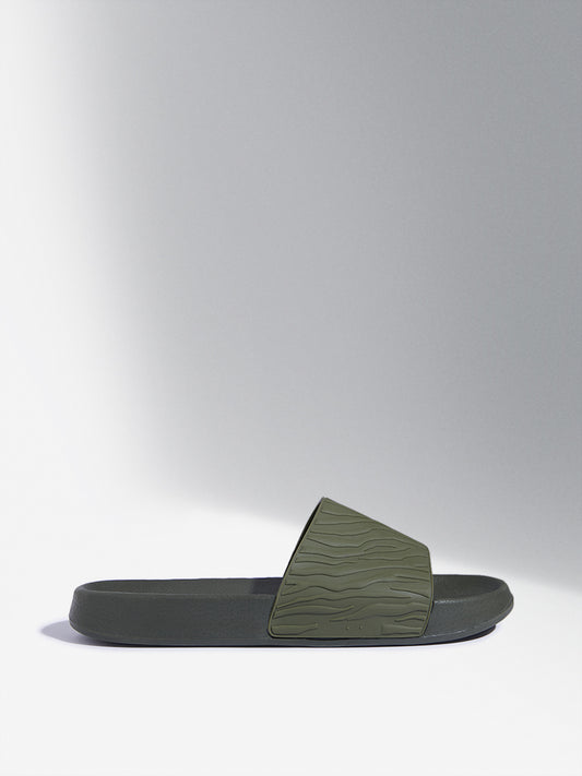 SOLEPLAY Olive Wave-Textured Slides