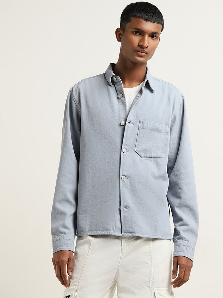Buy Nuon Dusty Blue Relaxed Fit Cotton Jacket from Westside