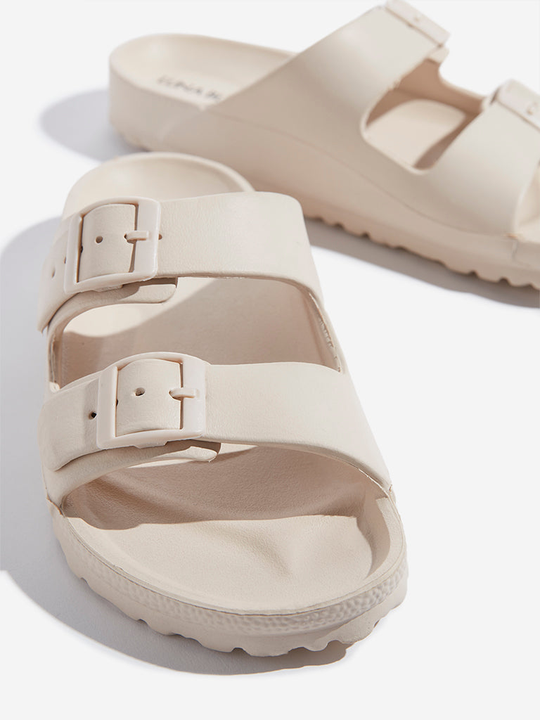 Westside LUNA BLU Women's Off-White Double Band Flip-Flops Zoomed View