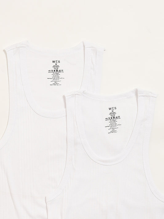 WES Lounge White Sleeveless Vests - Pack of 2