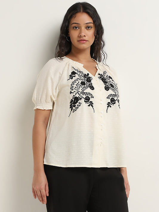 Gia Off-White Floral Embroidered Blouse