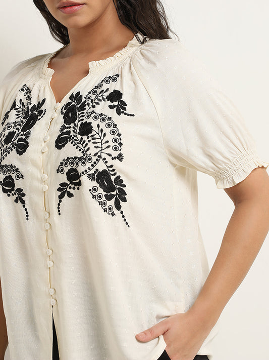 Gia Off-White Floral Embroidered Blouse