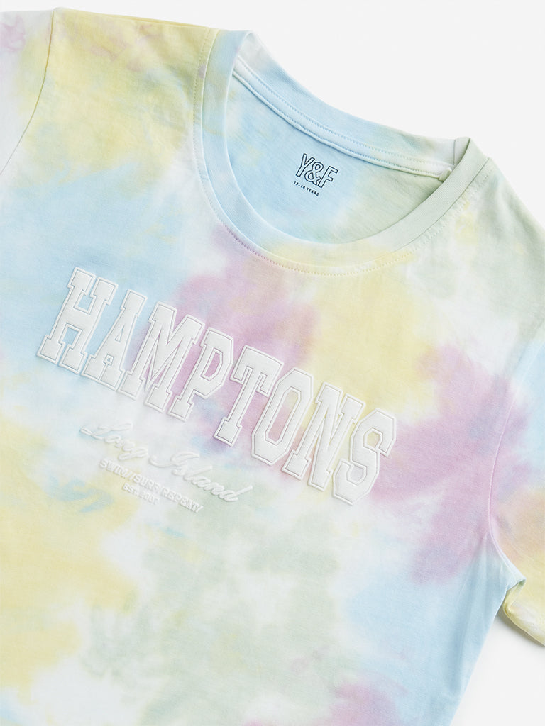 Westside Y&F Girl's Multicolour Tie-Dye Printed Cotton T-Shirt for Casual Wear Zoomed View
