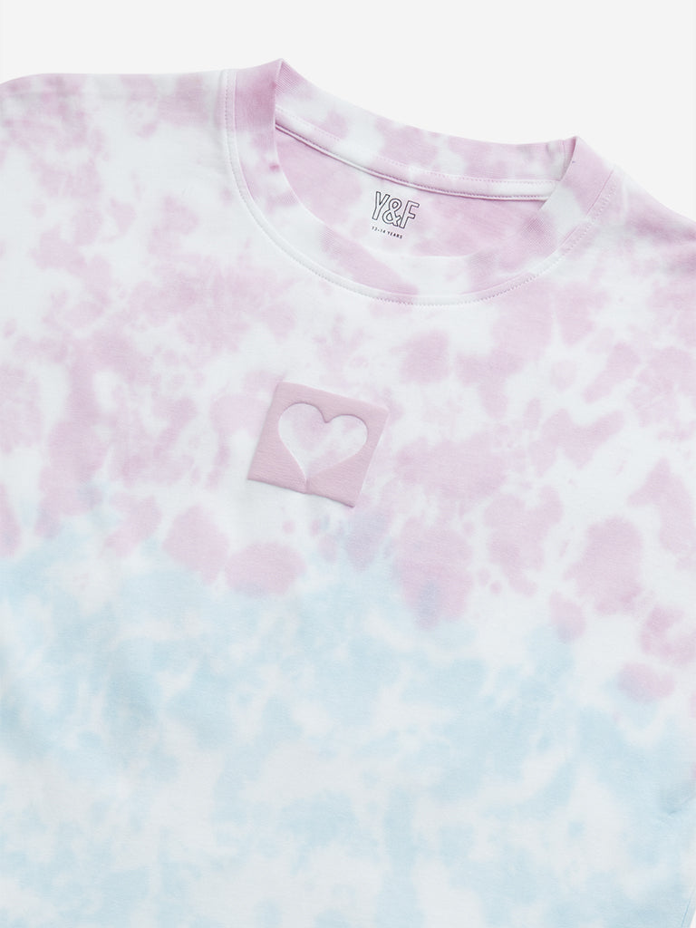 Westside Y&F Girl's Multicolour Tie-Dye Printed Cotton T-Shirt for Casual Wear Zoomed View